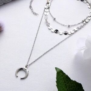 Silver Layered Moon Necklace 
